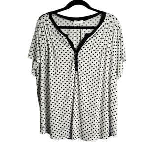 August Mist Black White Polka Dot Three Button Front 2X